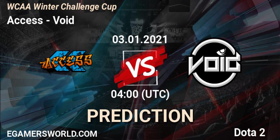 Prognose für das Spiel Access VS Void. 03.01.21. Dota 2 - WCAA Winter Challenge Cup