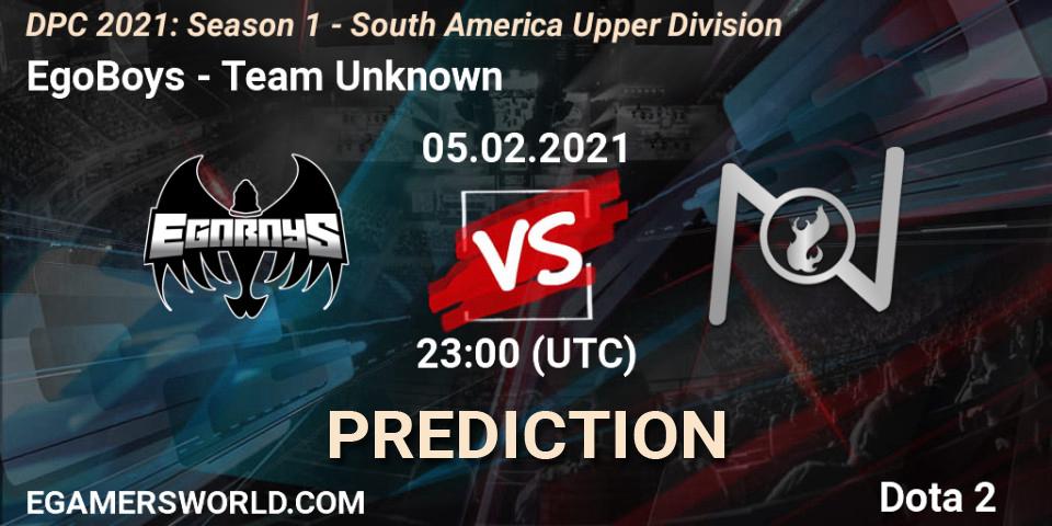 Prognose für das Spiel EgoBoys VS Team Unknown. 05.02.21. Dota 2 - DPC 2021: Season 1 - South America Upper Division