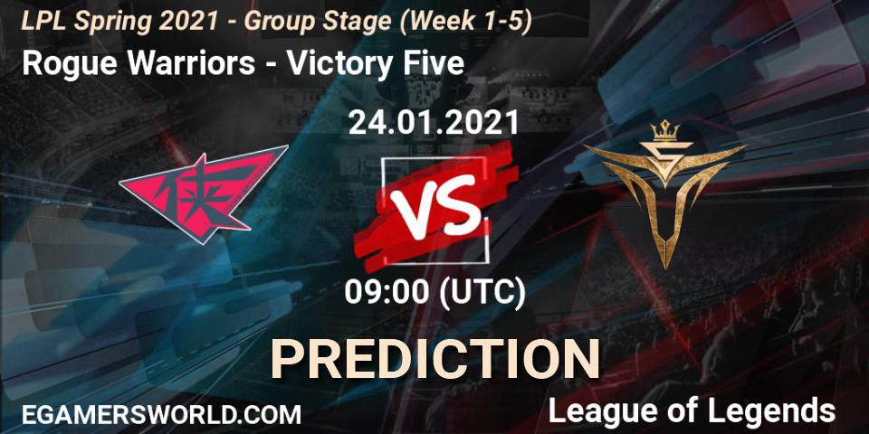 Prognose für das Spiel Rogue Warriors VS Victory Five. 24.01.2021 at 09:19. LoL - LPL Spring 2021 - Group Stage (Week 1-5)