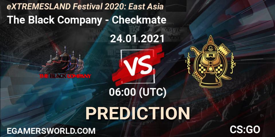 Prognose für das Spiel The Black Company VS Checkmate. 24.01.2021 at 06:00. Counter-Strike (CS2) - eXTREMESLAND Festival 2020: East Asia