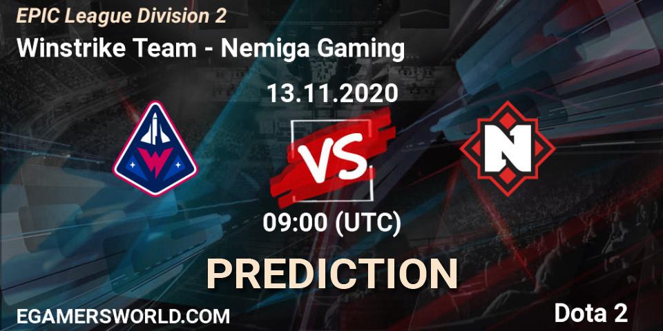 Prognose für das Spiel Winstrike Team VS Nemiga Gaming. 13.11.20. Dota 2 - EPIC League Division 2