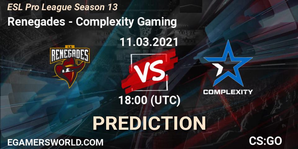 Prognose für das Spiel Renegades VS Complexity Gaming. 11.03.21. CS2 (CS:GO) - ESL Pro League Season 13