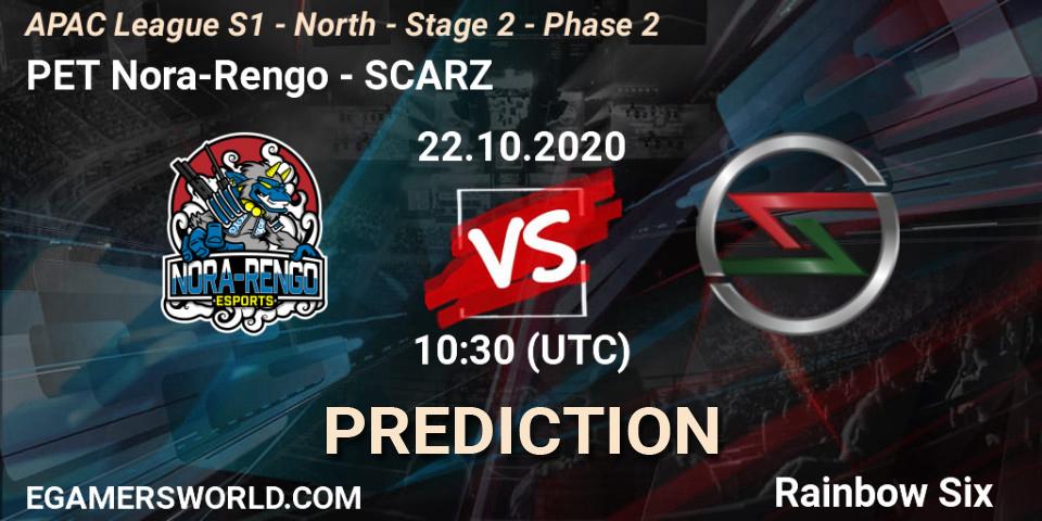Prognose für das Spiel PET Nora-Rengo VS SCARZ. 22.10.20. Rainbow Six - APAC League S1 - North - Stage 2 - Phase 2