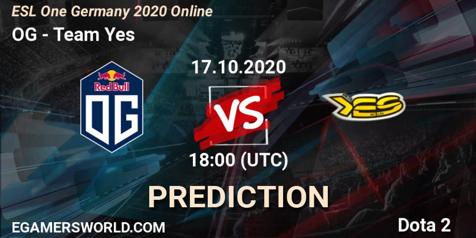 Prognose für das Spiel OG VS Team Yes. 17.10.2020 at 16:37. Dota 2 - ESL One Germany 2020 Online