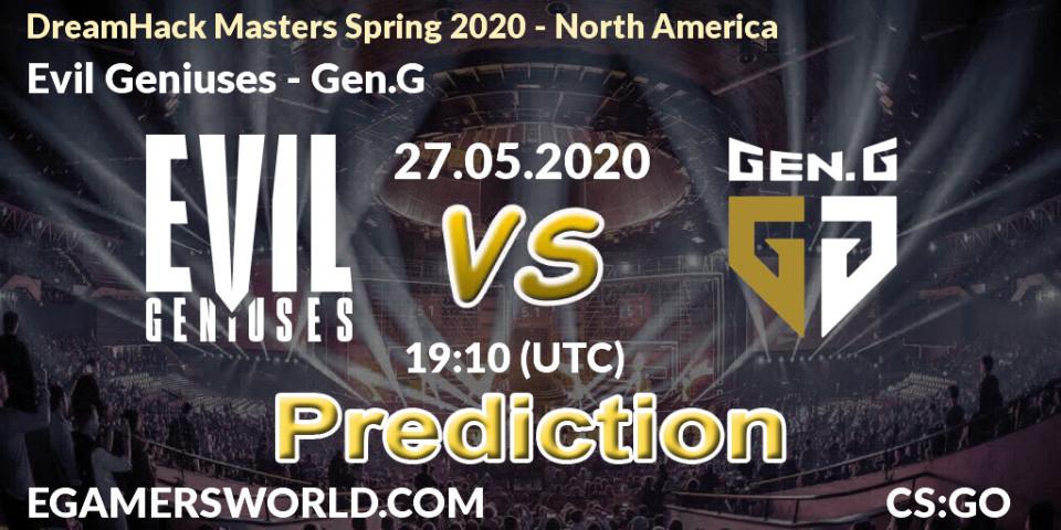 Prognose für das Spiel Evil Geniuses VS Gen.G. 27.05.2020 at 19:10. Counter-Strike (CS2) - DreamHack Masters Spring 2020 - North America