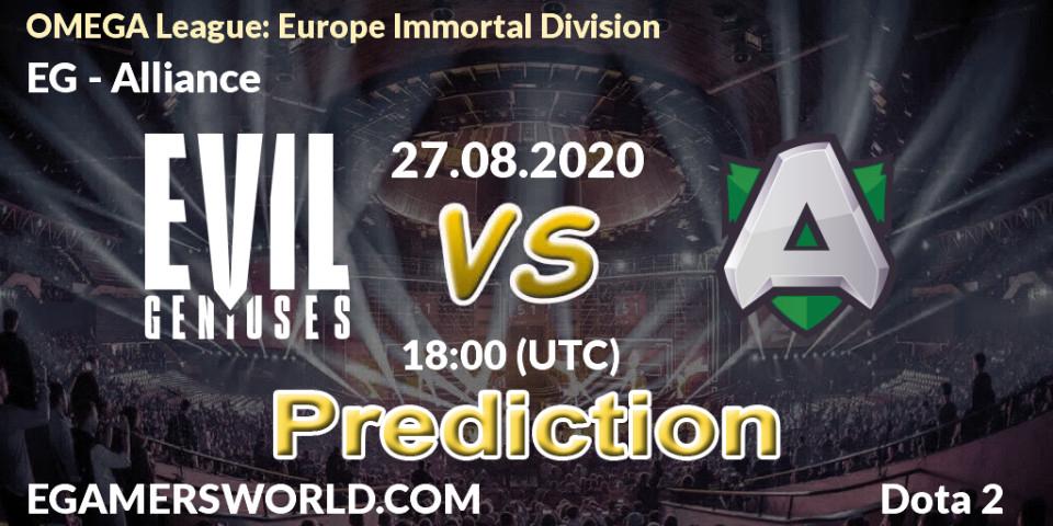 Prognose für das Spiel EG VS Alliance. 27.08.20. Dota 2 - OMEGA League: Europe Immortal Division