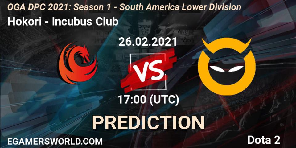 Prognose für das Spiel Hokori VS Incubus Club. 26.02.2021 at 17:00. Dota 2 - OGA DPC 2021: Season 1 - South America Lower Division
