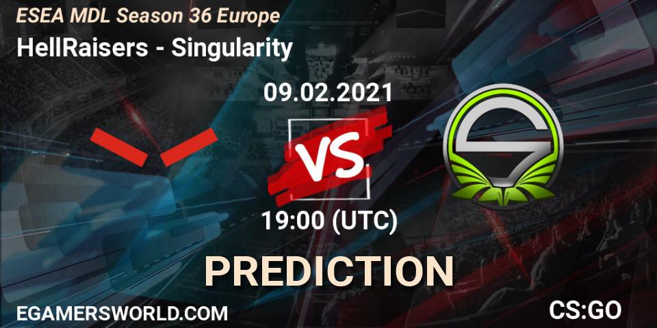Prognose für das Spiel HellRaisers VS Singularity. 09.02.2021 at 18:00. Counter-Strike (CS2) - MDL ESEA Season 36: Europe - Premier division