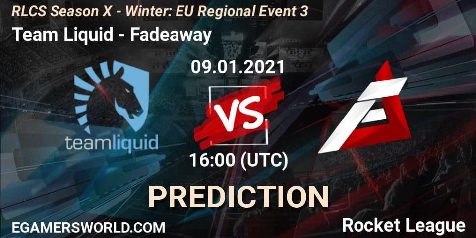 Prognose für das Spiel Team Liquid VS Fadeaway. 09.01.21. Rocket League - RLCS Season X - Winter: EU Regional Event 3