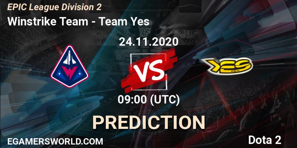 Prognose für das Spiel Winstrike Team VS Team Yes. 24.11.20. Dota 2 - EPIC League Division 2