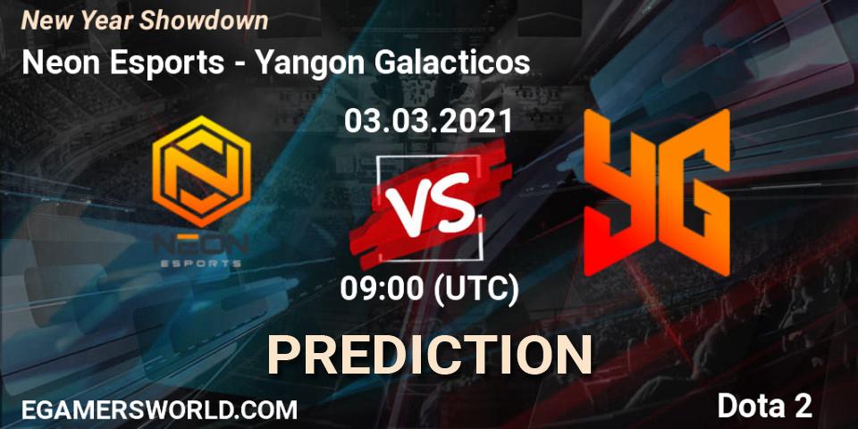 Prognose für das Spiel Neon Esports VS Yangon Galacticos. 03.03.2021 at 09:24. Dota 2 - New Year Showdown