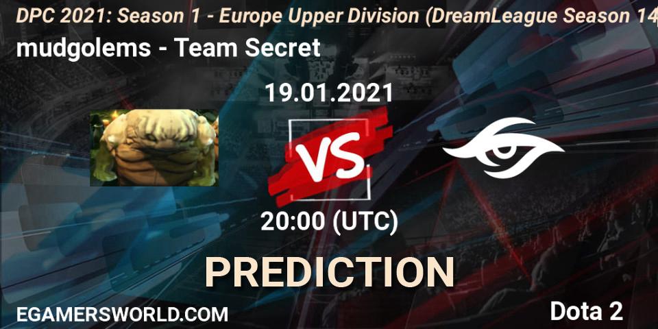 Prognose für das Spiel mudgolems VS Team Secret. 19.01.2021 at 20:24. Dota 2 - DPC 2021: Season 1 - Europe Upper Division (DreamLeague Season 14)