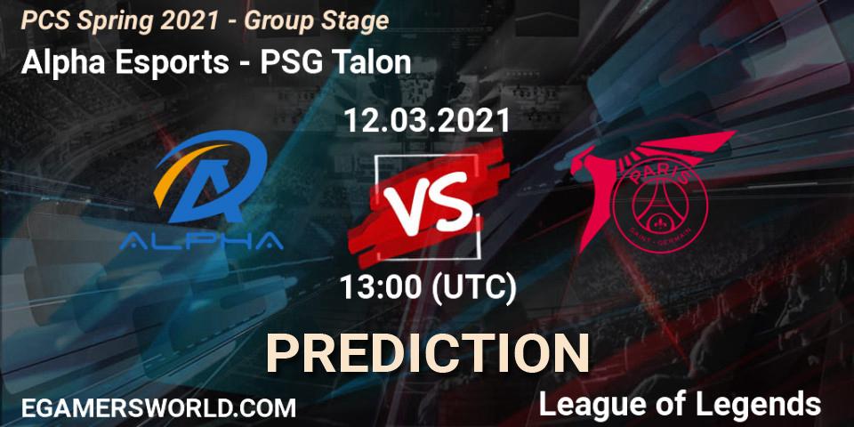 Prognose für das Spiel Alpha Esports VS PSG Talon. 12.03.21. LoL - PCS Spring 2021 - Group Stage