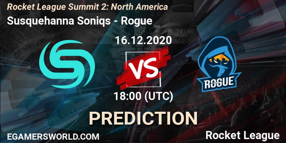 Prognose für das Spiel Susquehanna Soniqs VS Rogue. 16.12.2020 at 18:00. Rocket League - Rocket League Summit 2: North America
