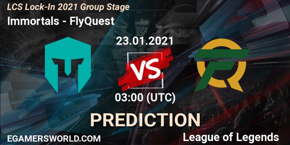 Prognose für das Spiel Immortals VS FlyQuest. 23.01.2021 at 03:00. LoL - LCS Lock-In 2021 Group Stage