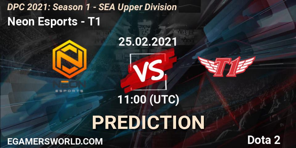 Prognose für das Spiel Neon Esports VS T1. 25.02.2021 at 11:00. Dota 2 - DPC 2021: Season 1 - SEA Upper Division