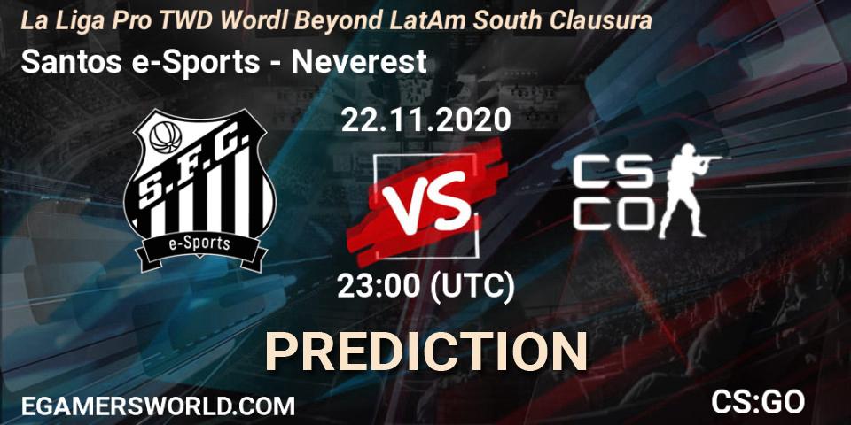 Prognose für das Spiel Santos e-Sports VS Neverest. 22.11.20. CS2 (CS:GO) - La Liga Pro TWD Wordl Beyond LatAm South Clausura