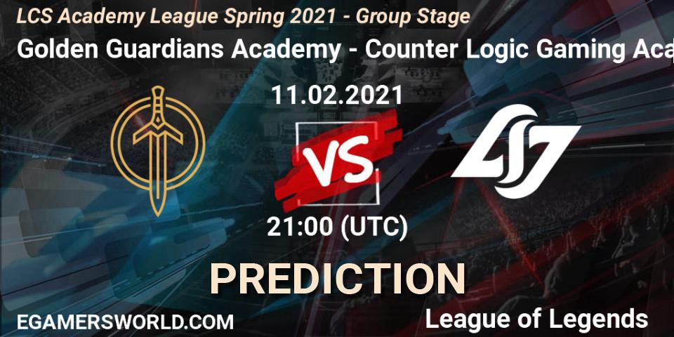 Prognose für das Spiel Golden Guardians Academy VS Counter Logic Gaming Academy. 11.02.21. LoL - LCS Academy League Spring 2021 - Group Stage