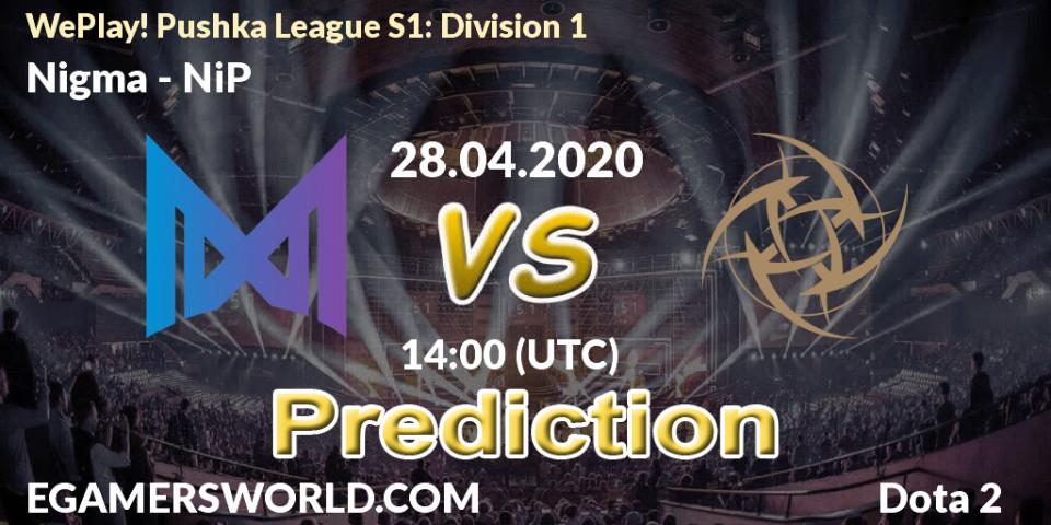 Prognose für das Spiel Nigma VS NiP. 28.04.2020 at 10:57. Dota 2 - WePlay! Pushka League S1: Division 1