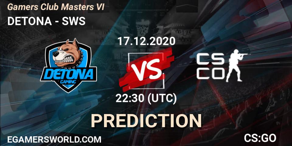 Prognose für das Spiel DETONA VS SWS. 17.12.20. CS2 (CS:GO) - Gamers Club Masters VI