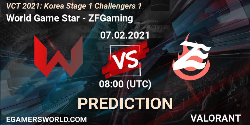 Prognose für das Spiel World Game Star VS ZFGaming. 07.02.2021 at 10:00. VALORANT - VCT 2021: Korea Stage 1 Challengers 1