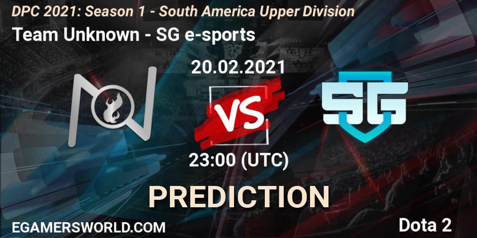 Prognose für das Spiel Team Unknown VS SG e-sports. 20.02.2021 at 23:00. Dota 2 - DPC 2021: Season 1 - South America Upper Division