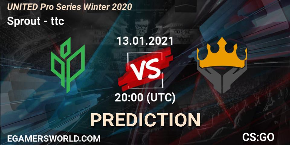 Prognose für das Spiel Sprout VS ttc. 13.01.2021 at 20:00. Counter-Strike (CS2) - UNITED Pro Series Winter 2020
