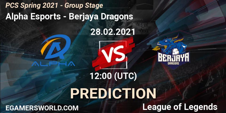 Prognose für das Spiel Alpha Esports VS Berjaya Dragons. 28.02.21. LoL - PCS Spring 2021 - Group Stage