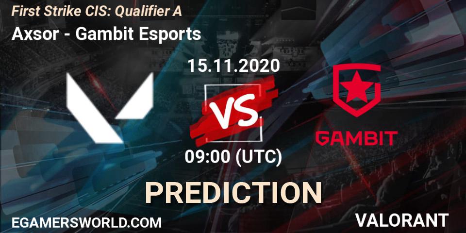 Prognose für das Spiel Axsor VS Gambit Esports. 15.11.20. VALORANT - First Strike CIS: Qualifier A