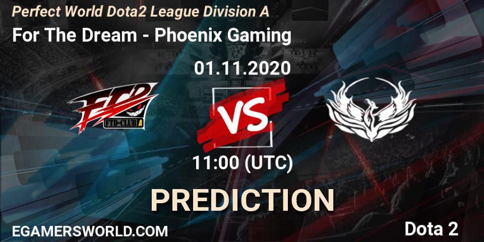 Prognose für das Spiel For The Dream VS Phoenix Gaming. 01.11.20. Dota 2 - Perfect World Dota2 League Division A