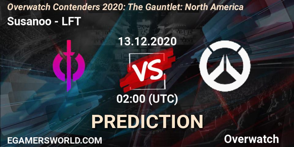 Prognose für das Spiel Susanoo VS LFT. 13.12.2020 at 03:00. Overwatch - Overwatch Contenders 2020: The Gauntlet: North America