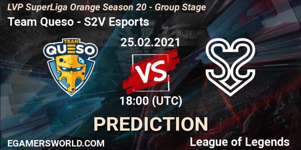 Prognose für das Spiel Team Queso VS S2V Esports. 25.02.2021 at 18:00. LoL - LVP SuperLiga Orange Season 20 - Group Stage