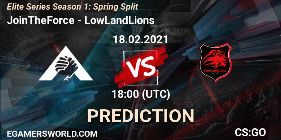 Prognose für das Spiel JoinTheForce VS LowLandLions. 18.02.2021 at 18:00. Counter-Strike (CS2) - Elite Series Season 1: Spring Split