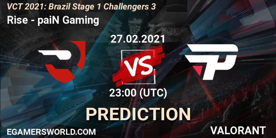 Prognose für das Spiel Rise VS paiN Gaming. 27.02.2021 at 23:00. VALORANT - VCT 2021: Brazil Stage 1 Challengers 3