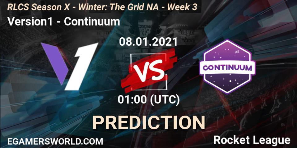 Prognose für das Spiel Version1 VS Continuum. 15.01.2021 at 01:00. Rocket League - RLCS Season X - Winter: The Grid NA - Week 3