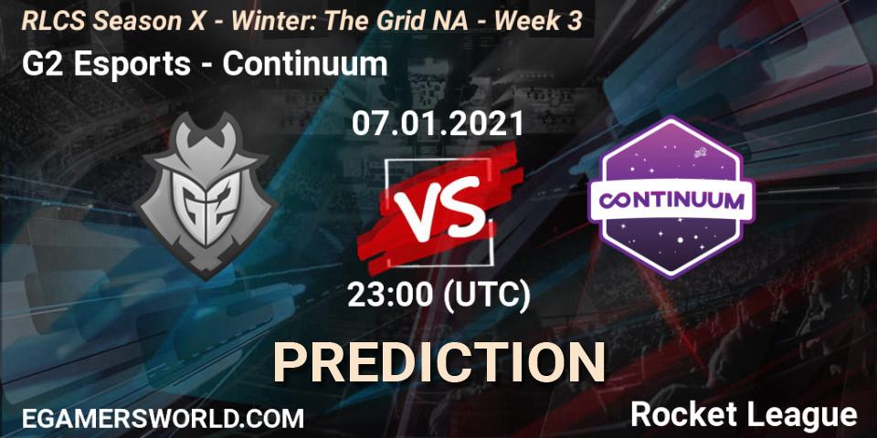 Prognose für das Spiel G2 Esports VS Continuum. 14.01.2021 at 23:00. Rocket League - RLCS Season X - Winter: The Grid NA - Week 3