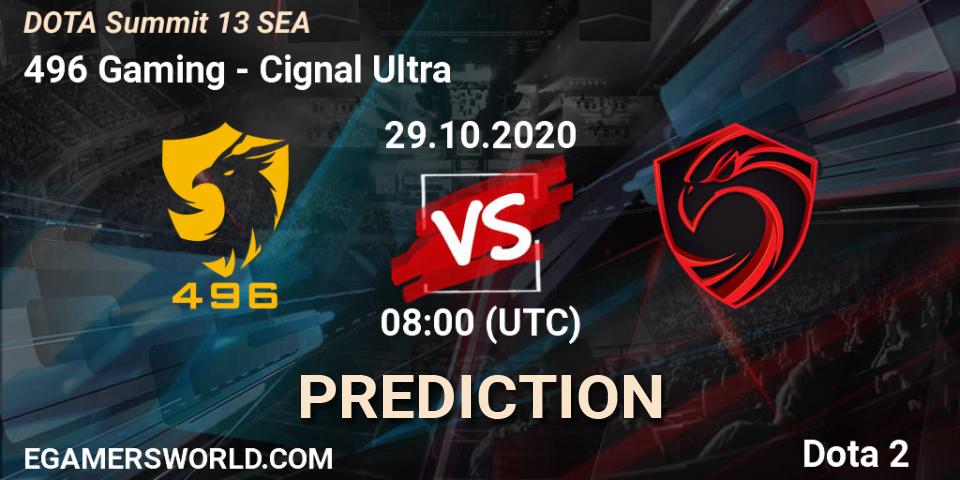 Prognose für das Spiel 496 Gaming VS Cignal Ultra. 29.10.20. Dota 2 - DOTA Summit 13: SEA