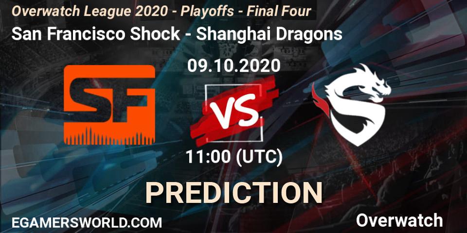 Prognose für das Spiel San Francisco Shock VS Shanghai Dragons. 09.10.2020 at 09:00. Overwatch - Overwatch League 2020 - Playoffs - Final Four