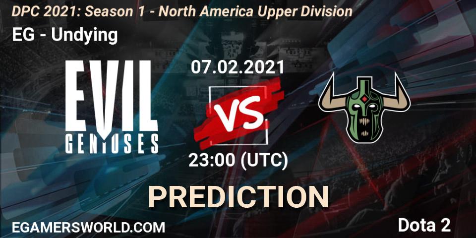Prognose für das Spiel EG VS Undying. 07.02.2021 at 22:59. Dota 2 - DPC 2021: Season 1 - North America Upper Division