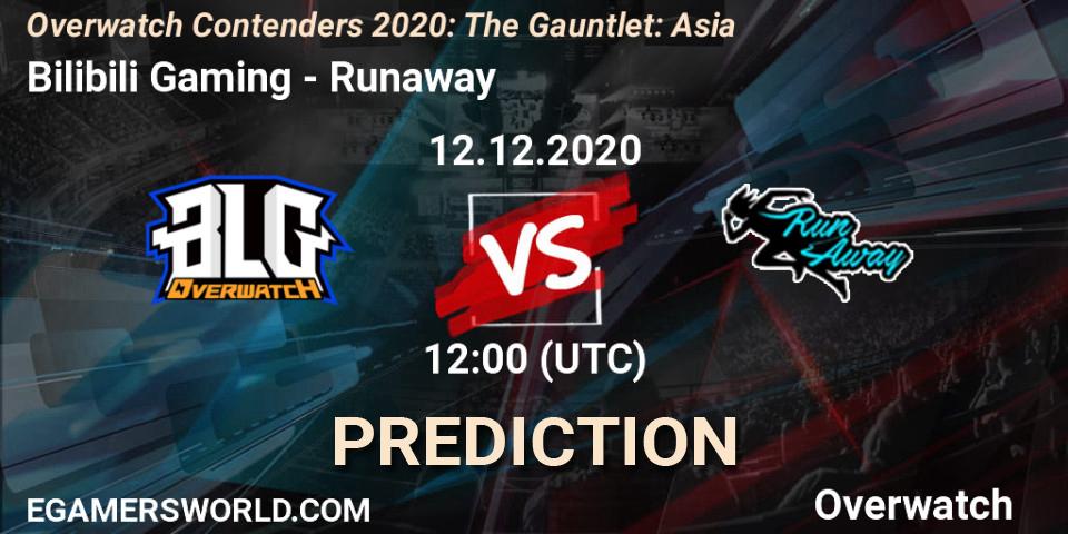 Prognose für das Spiel Bilibili Gaming VS Runaway. 12.12.20. Overwatch - Overwatch Contenders 2020: The Gauntlet: Asia