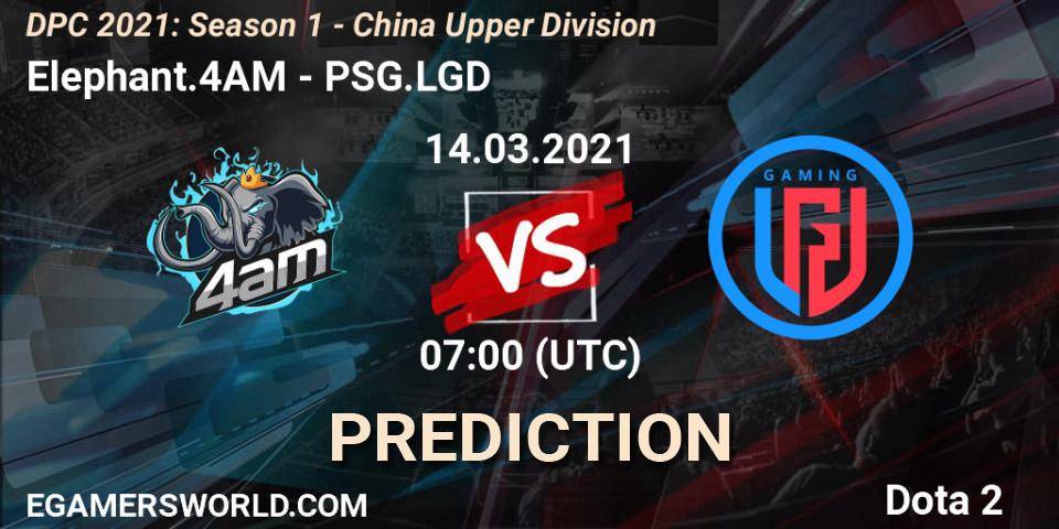 Prognose für das Spiel Elephant.4AM VS PSG.LGD. 14.03.2021 at 07:11. Dota 2 - DPC 2021: Season 1 - China Upper Division