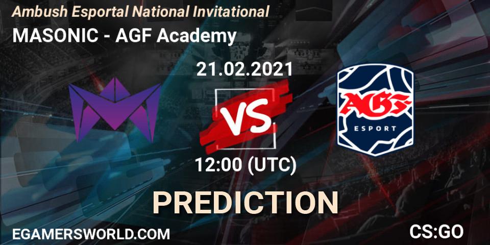 Prognose für das Spiel MASONIC VS AGF Academy. 21.02.2021 at 12:00. Counter-Strike (CS2) - Ambush Esportal National Invitational