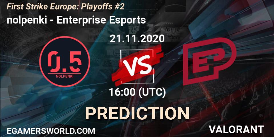 Prognose für das Spiel nolpenki VS Enterprise Esports. 21.11.20. VALORANT - First Strike Europe: Playoffs #2