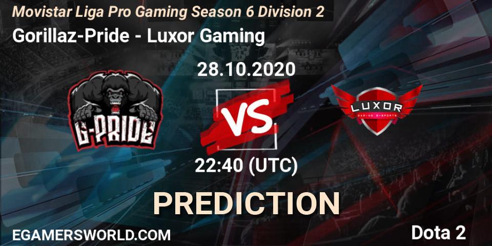 Prognose für das Spiel Gorillaz-Pride VS Luxor Gaming. 28.10.20. Dota 2 - Movistar Liga Pro Gaming Season 6 Division 2
