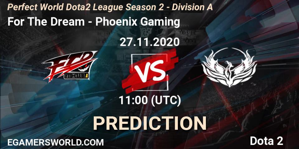 Prognose für das Spiel For The Dream VS Phoenix Gaming. 27.11.20. Dota 2 - Perfect World Dota2 League Season 2 - Division A