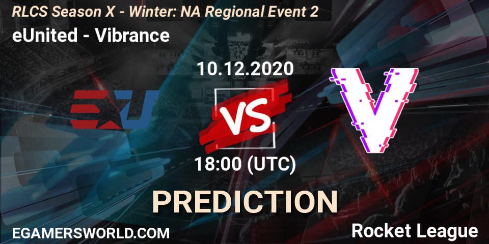 Prognose für das Spiel eUnited VS Vibrance. 10.12.2020 at 18:00. Rocket League - RLCS Season X - Winter: NA Regional Event 2
