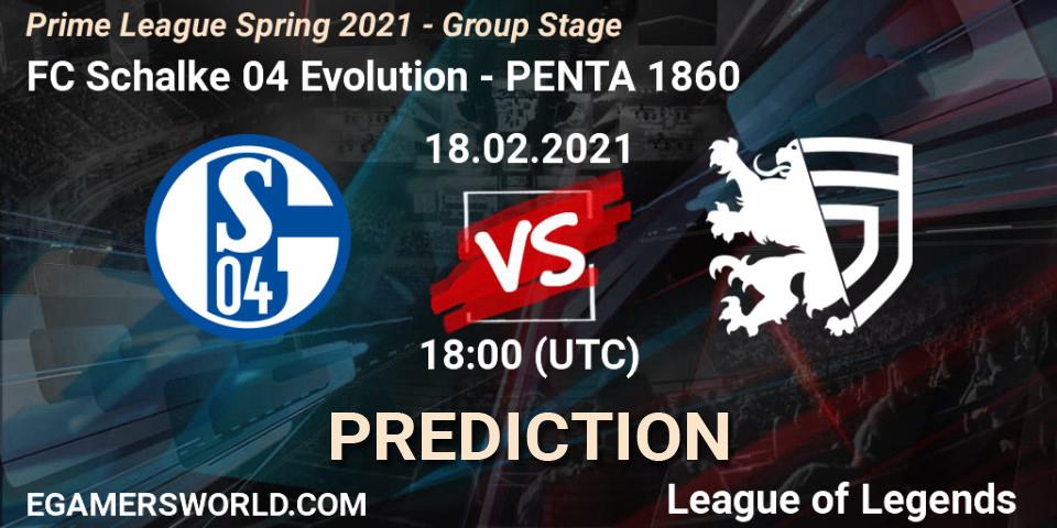 Prognose für das Spiel FC Schalke 04 Evolution VS PENTA 1860. 18.02.2021 at 19:00. LoL - Prime League Spring 2021 - Group Stage