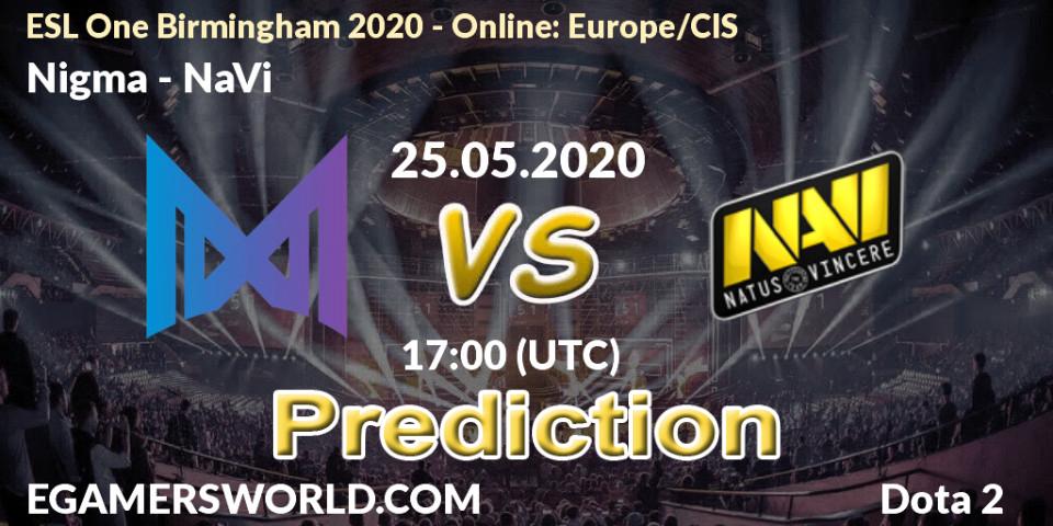 Prognose für das Spiel Nigma VS NaVi. 25.05.2020 at 17:09. Dota 2 - ESL One Birmingham 2020 - Online: Europe/CIS