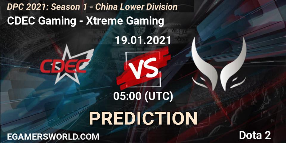 Prognose für das Spiel CDEC Gaming VS Xtreme Gaming. 19.01.21. Dota 2 - DPC 2021: Season 1 - China Lower Division