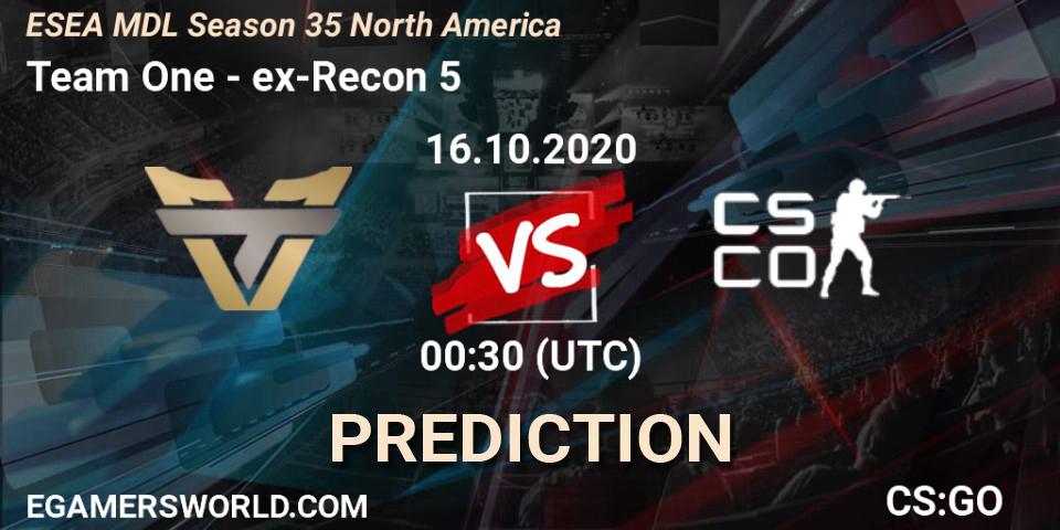 Prognose für das Spiel Team One VS ex-Recon 5. 30.10.2020 at 00:30. Counter-Strike (CS2) - ESEA MDL Season 35 North America